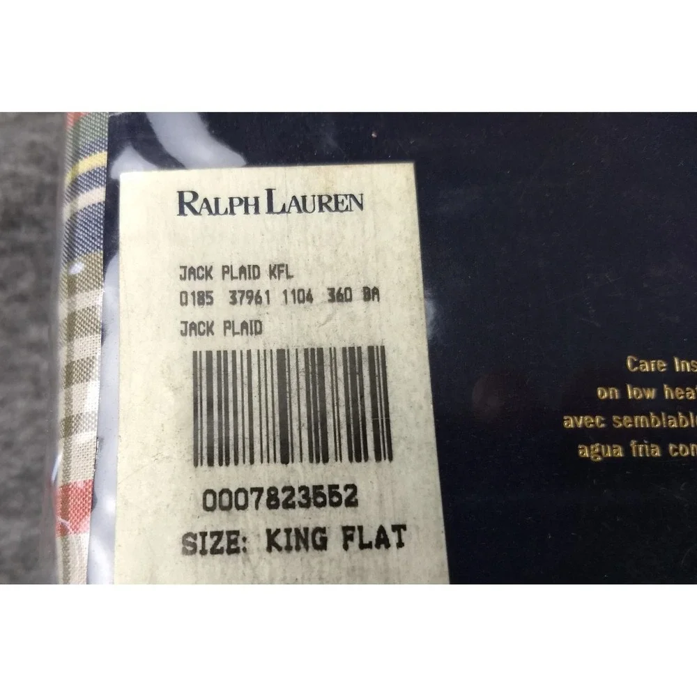 Ralph‎ Lauren Home King Flat Sheet 100% Cotton Jack Plaid Multicolor NIP NEW
